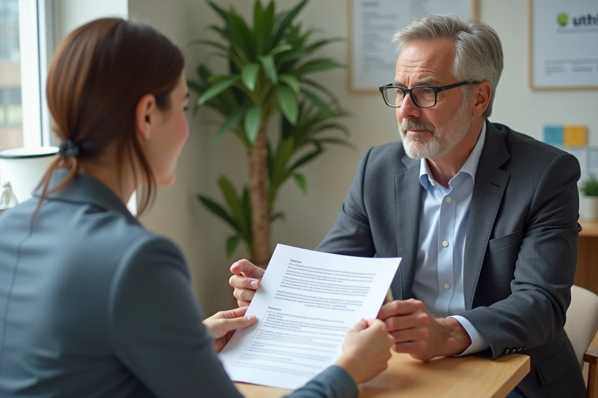 Conseiller et cliente discutant des démarches administratives pour la carte grise d'un véhicule en leasing
